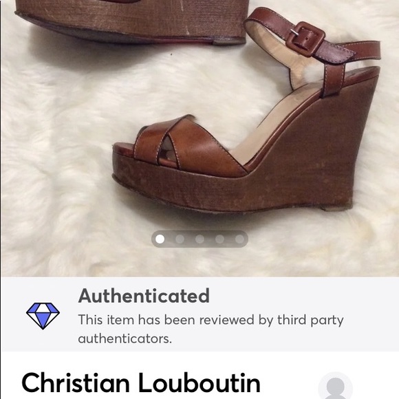 CHRISTIAN LOUBOUTIN Tan Leather Wedge Sandals 37.5 - Picture 8 of 11